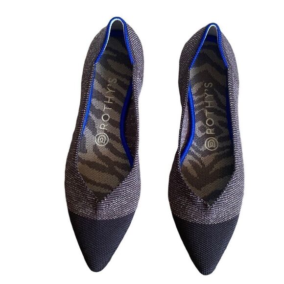 Rothy’s The Point Flats Women’s 8 Metallic Brown Blue Trim Washable - Picture 2 of 8